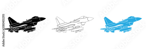 Canvastavla F 14 tomcat fighter jet illustration set black outline and blue color variations