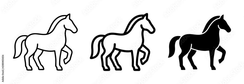 Fototapeta premium Horse Icons Set, Equine Silhouette Vector Graphics, Animal Symbol Collection for Equestrian Themes