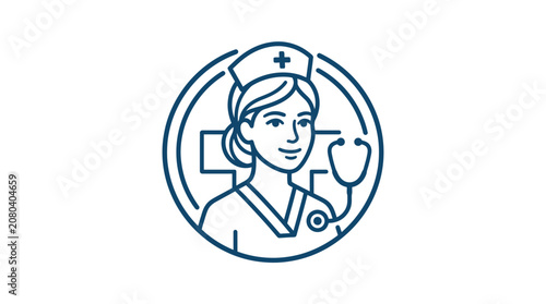 Fotografie Professional line art illustration of a female nurse with a stethoscope