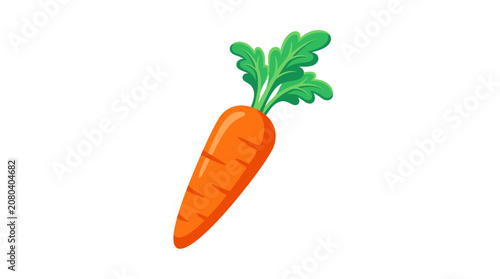 Bild auf Leinwand A single fresh carrot with green leaves on a white background.