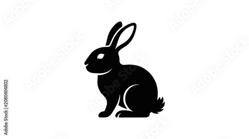 Canvastavla A black silhouette of a rabbit sitting against a white background