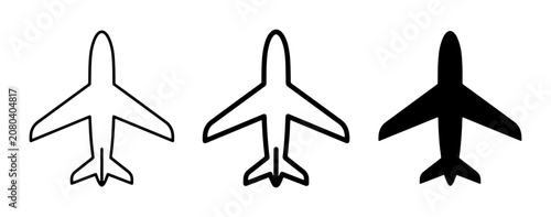 Obraz na płótnie Airplane Icons Set: Outline, Line Art, and Solid Silhouette Vector Graphics for