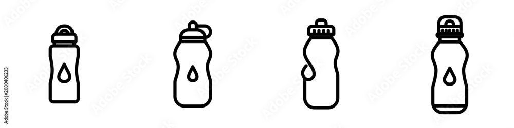 Fototapeta premium Premium flat line reusable water bottle icon featuring a sleek eco-friendly bottle with rounded monoline strokes and balanced geometry. Perfect for hydration, fitness, wellness, lifestyle, apps, and b