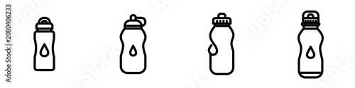 Premium flat line reusable water bottle icon featuring a sleek eco-friendly bottle with rounded monoline strokes and balanced geometry. Perfect for hydration, fitness, wellness, lifestyle, apps, and b