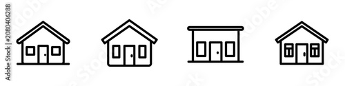 Premium flat line home icon featuring a modern house with clean rounded monoline strokes and geometric balance. Ideal for real estate, smart home, UI, websites, apps, and branding.
