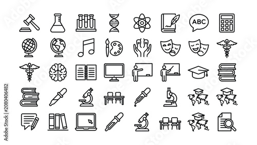 Canvastavla Comprehensive collection of diverse line icons representing education science ar