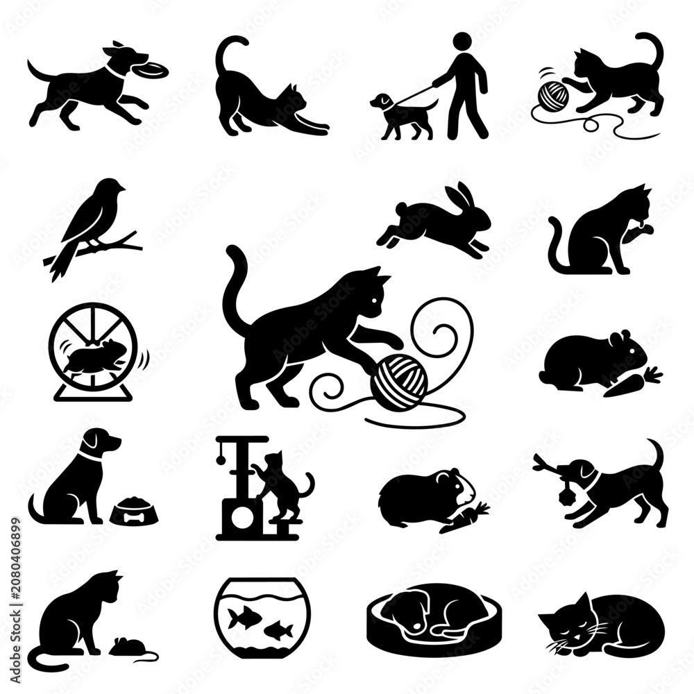 Obraz premium Pet Animals Icons Set Vector Illustration