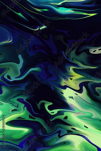 Abstract Swirling Green and Blue Fluid Art