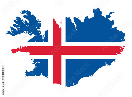 Bild auf Leinwand Iceland Map Silhouette with National Flag in Blue White and Red Colors and Nordi