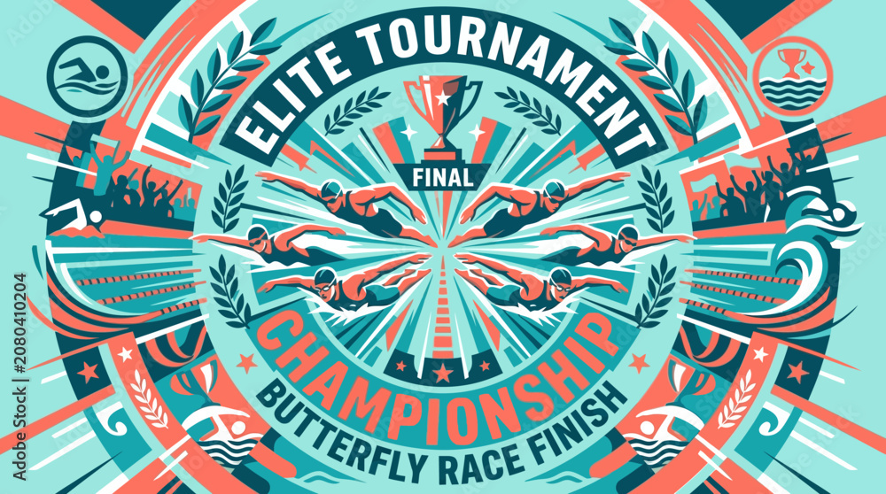 Fototapeta premium Elite Swimming Championship Butterfly Race Victory Celebration Artwork