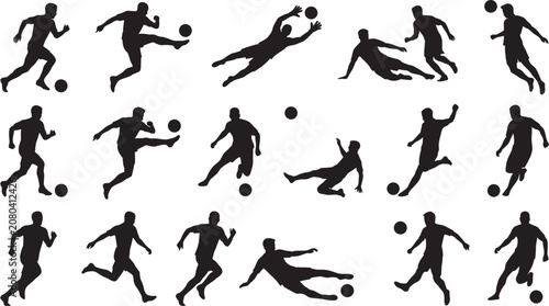 фотографія Soccer Player Silhouette Set With Football Action Poses Collection Vector Illust