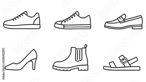 Tableau sur toile Set of footwear line icons including sneaker, loafer, heel and boot