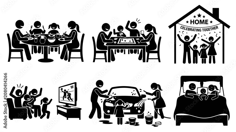 Fototapeta premium Domestic family life and routine silhouette scenes