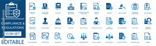 Tableau sur toile Compliance and regulations icon set