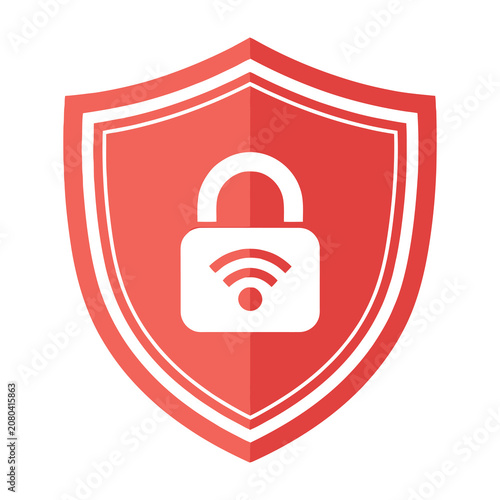 Schilderij op canvas Shield icon with padlock and wifi symbol