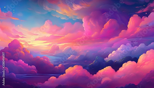 Dreamy Colorful Cloudscape With Purple Pink Misty Glow Background Wallpaper