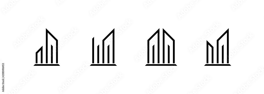 Obraz premium Modern cityscape logo symbol. Design for building, apartment, architecture, construction, structure and planning.