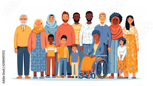 Diverse Group of People Including Children Elderly and Disabled in a Friendly Community Scene