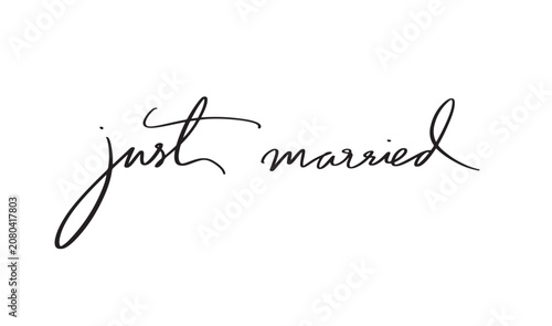 Canvas-taulu just married text font calligraphy hand written lettering script black color obj