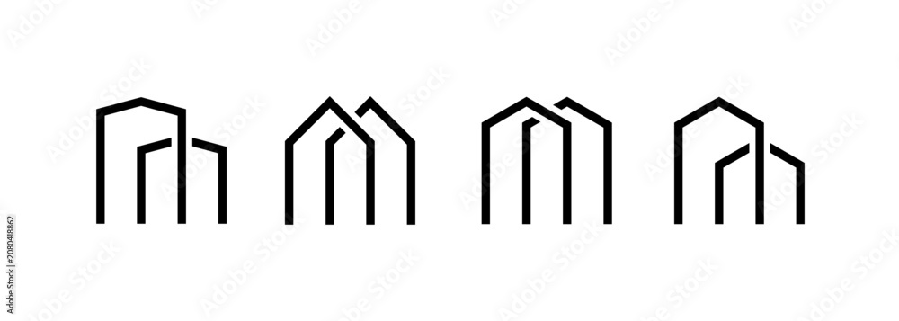 Obraz premium Modern real estate, building, cityscape, skyscraper, architecture, construction, planning and structure, city building and residence logo symbol.