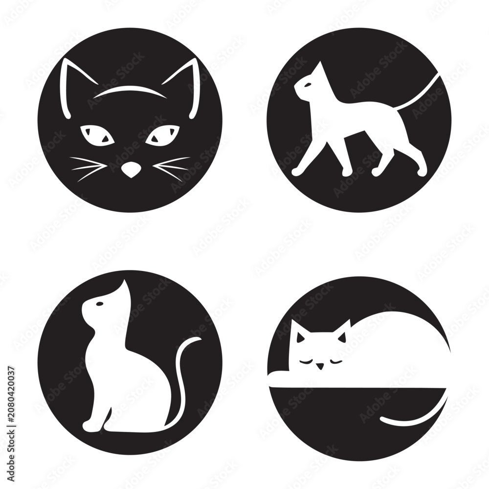 Fototapeta premium Minimal Animal Logo Set with Cat Icons