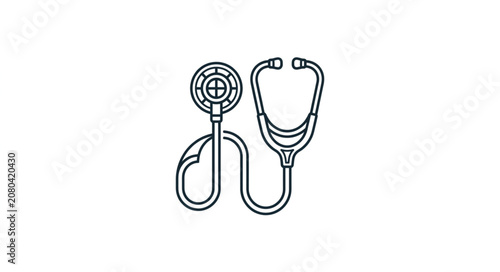 Medical Stethoscope Icon Outline Drawing.