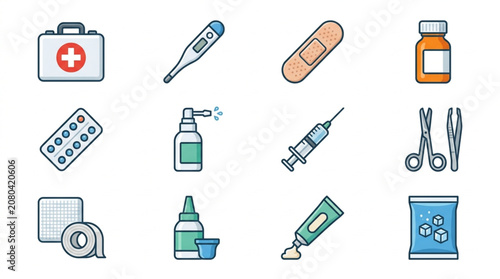 Medical Supplies and Equipment Icons Collection.
