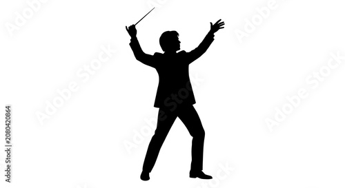 Energetic orchestra conductor silhouette with arms raised