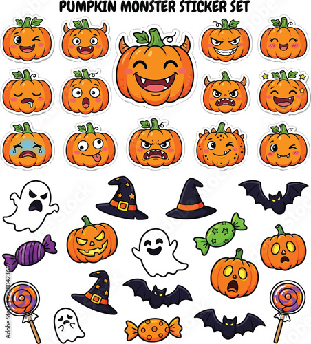 Halloween pumpkin monster sticker set for kids and adults