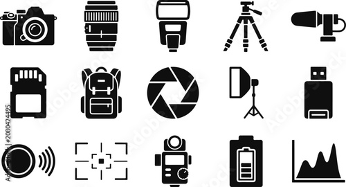 Bild auf Leinwand Photography equipment and accessories icons