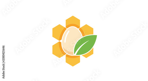 Natural Organic Egg Logo, Fresh Green Leaf and Floral Design Visual