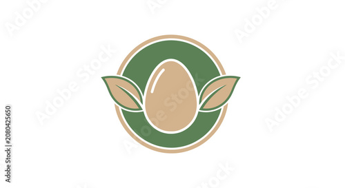 Natural Organic Egg Logo Design, Emblem With Leaves for Healthy Food Branding
