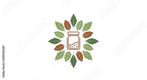 Natural Remedy Icon: A Herbal Infusion with Decorative Green and Brown Leaves