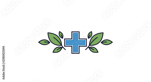 Natural Healthcare Symbol: Cross And Leaves Emblem of Wellness and Holistic Medicine