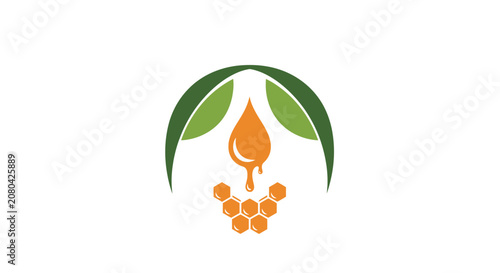 Natural Honey and Leaf Logo, Organic and Fresh Product Design Illustration
