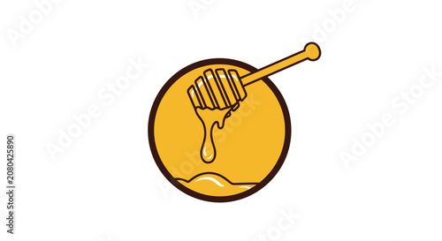 Natural Honey Dripping From a Dipper Inside a Golden Circle Graphic Design
