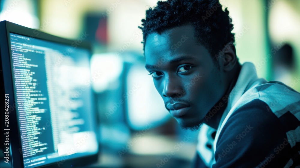 Fototapeta premium young african american developer coding