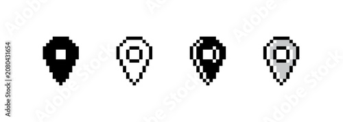 Pixel art style icon design collection. Pixelated map pin marker.