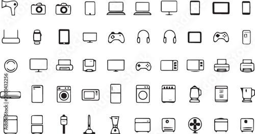 Cuadro en lienzo Modern Electronics and Home Appliances Outline Icons Vector Collection