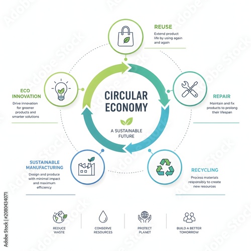 Circular economy sustainability infographic diagram for environmental education and business strategy companies