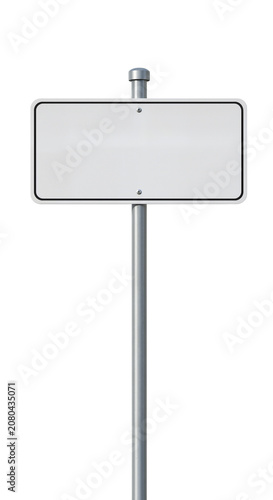 Rectangular white street signboard on a metal pole for driving school mockups. Transparent Background, Cutout