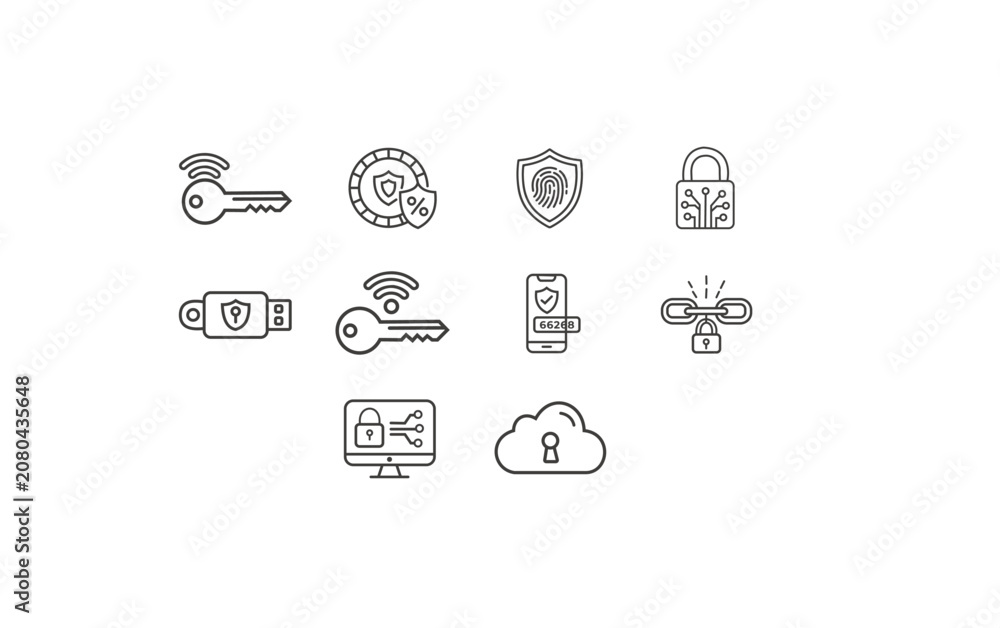 Fototapeta premium Cyber Security Line Icons Set