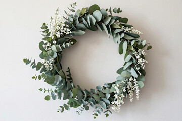 Elegant eucalyptus wreath in soft teal and green hues