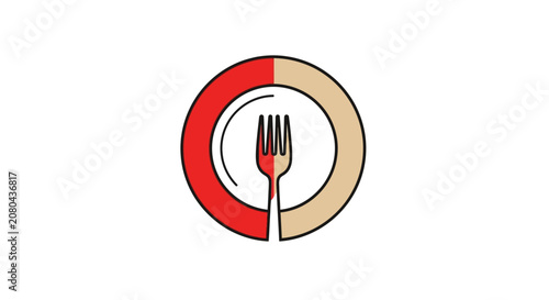 Minimalistic Restaurant Logo: Plate and Fork Emblem for Culinary and Dining Themes
