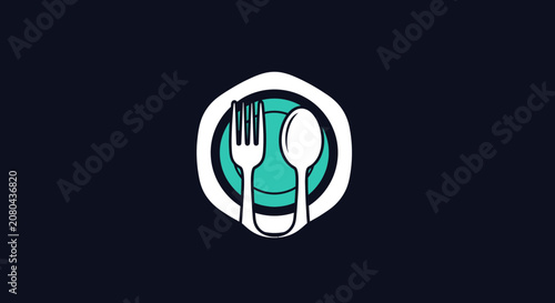 Minimalistic Restaurant Logo With Fork Spoon Plate In Unique Geometric Styled Design