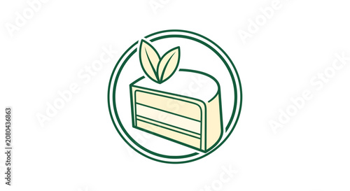 Minimalistic Slice of Cake Decorated With Leaves Inside An Emblem With Fresh Design