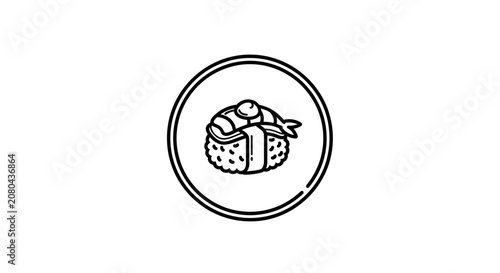 Minimalistic Shrimp Sushi Icon Within a Circular Frame Suitable for Various Design Applications