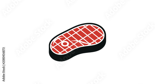 Minimalistic Steak Icon On White, Fresh Grill Design, Culinary, Food Illustration Concept