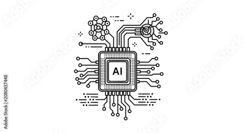 Konstfotografi Artificial intelligence microchip with circuit board network patterns