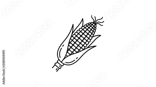 Foto Minimalist corn cob line art vector, hand drawn sweet corn with husk illustratio